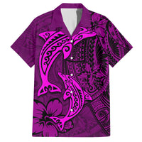 Polynesian Dolphin Valentine Day Family Matching Long Sleeve Bodycon Dress and Hawaiian Shirt Hibiscus and Tribal Tattoo Pink Style LT03 Dad's Shirt - Short Sleeve Pink - Polynesian Pride