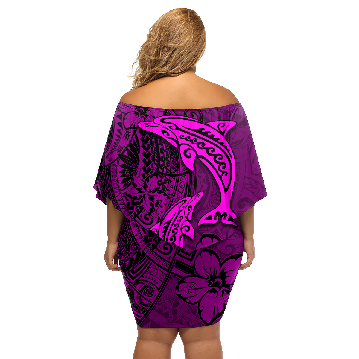 Polynesian Dolphin Valentine Day Family Matching Off Shoulder Short Dress and Hawaiian Shirt Hibiscus and Tribal Tattoo Pink Style LT03 - Polynesian Pride