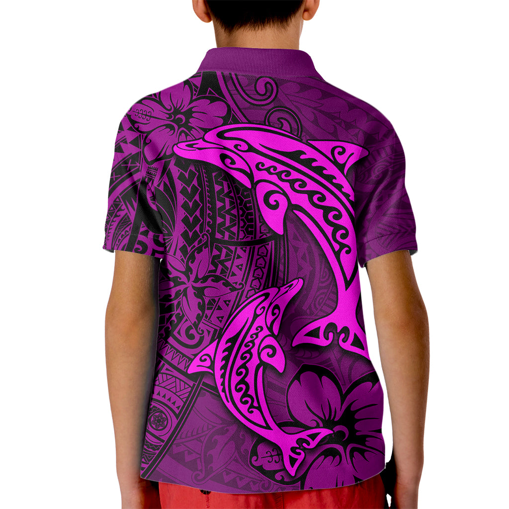 Polynesian Dolphin Valentine Day Kid Polo Shirt Hibiscus and Tribal Tattoo Pink Style LT03 - Polynesian Pride