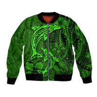 Polynesian Dolphin Valentine Day Bomber Jacket Hibiscus and Tribal Tattoo Green Style LT03 Unisex Green - Polynesian Pride