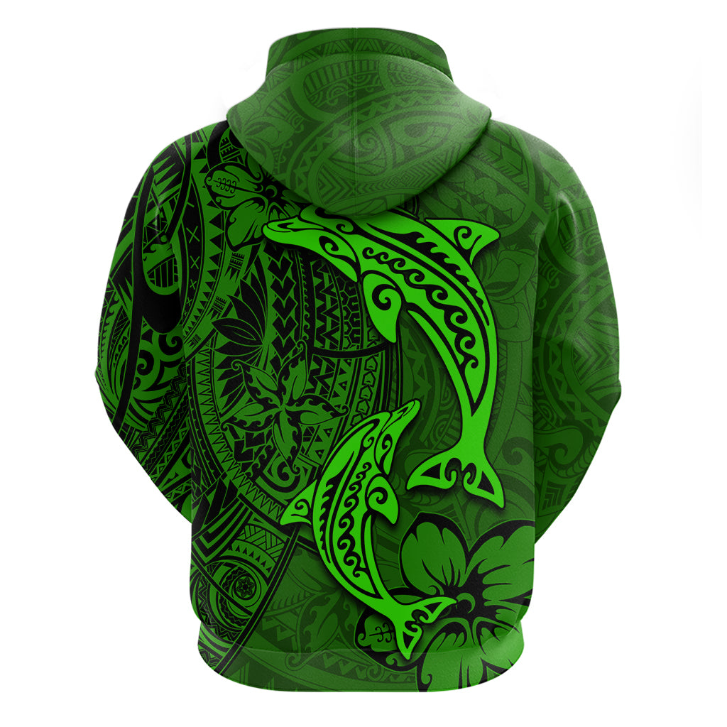 Polynesian Dolphin Valentine Day Hoodie Hibiscus and Tribal Tattoo Green Style LT03 - Polynesian Pride