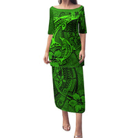 Polynesian Dolphin Valentine Day Puletasi Hibiscus and Tribal Tattoo Green Style LT03 Long Dress Green - Polynesian Pride
