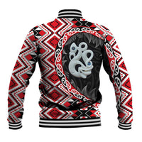 Red Taniko Motif Aotearoa Manaia and Silver Fern Baseball Jacket LT03 - Polynesian Pride