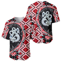 Red Taniko Motif Aotearoa Manaia and Silver Fern Baseball Jersey LT03 - Polynesian Pride