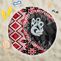 Red Taniko Motif Aotearoa Manaia and Silver Fern Beach Blanket