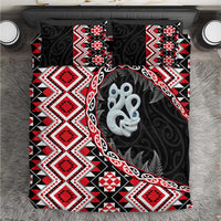 Red Taniko Motif Aotearoa Manaia and Silver Fern Bedding Set