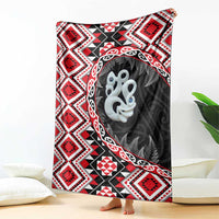 Red Taniko Motif Aotearoa Manaia and Silver Fern Blanket