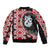 Red Taniko Motif Aotearoa Manaia and Silver Fern Bomber Jacket