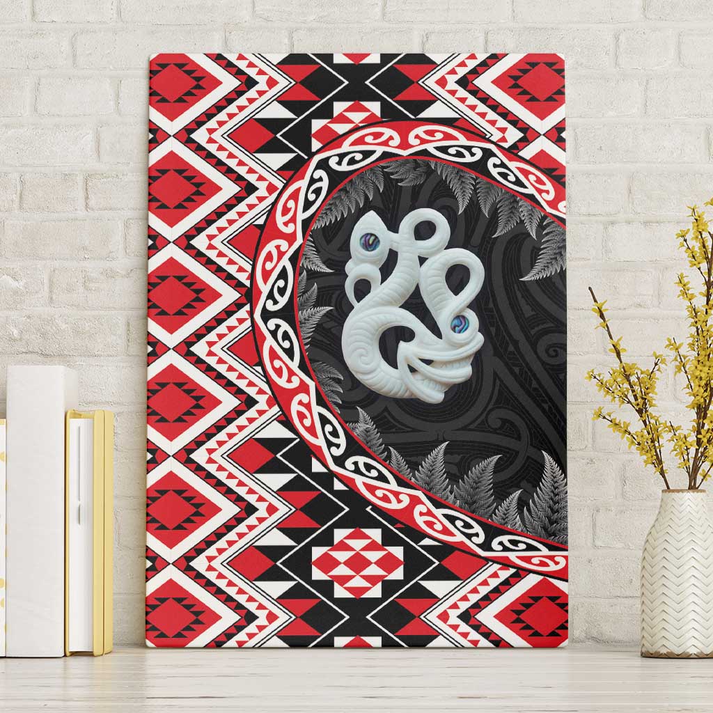 Red Taniko Motif Aotearoa Manaia and Silver Fern Canvas Wall Art
