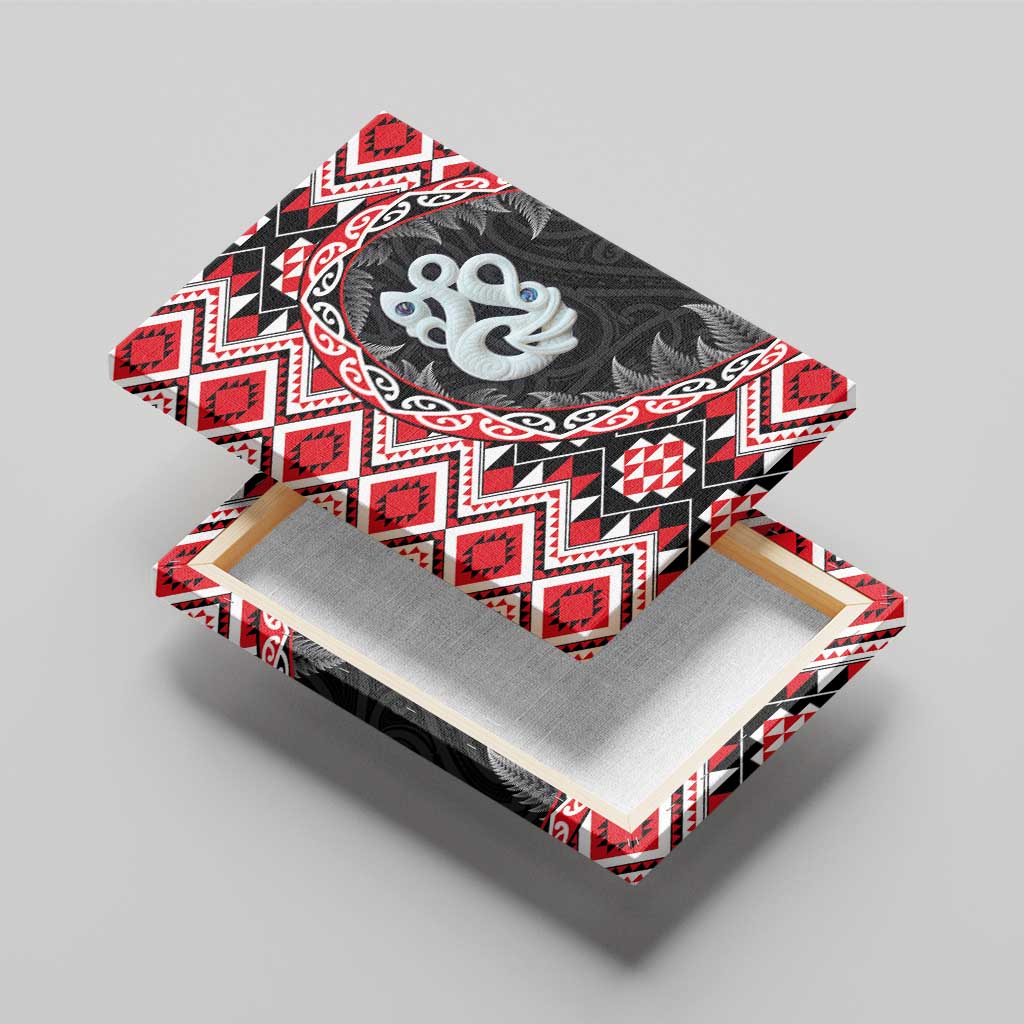 Red Taniko Motif Aotearoa Manaia and Silver Fern Canvas Wall Art