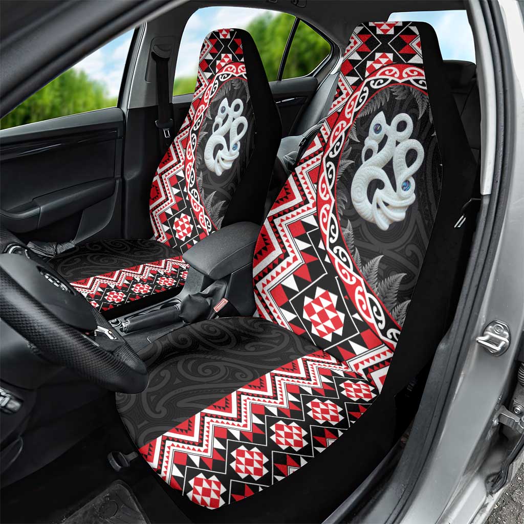 Red Taniko Motif Aotearoa Manaia and Silver Fern Car Seat Cover