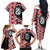 Red Taniko Motif Aotearoa Manaia and Silver Fern Family Matching Off The Shoulder Long Sleeve Dress and Hawaiian Shirt
