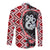 Red Taniko Motif Aotearoa Manaia and Silver Fern Family Matching Off The Shoulder Long Sleeve Dress and Hawaiian Shirt