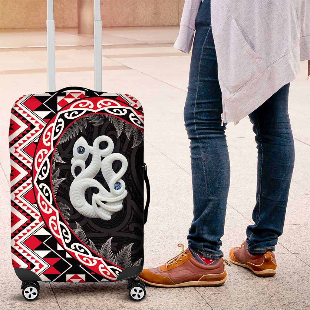 Red Taniko Motif Aotearoa Manaia and Silver Fern Luggage Cover LT03 Red - Polynesian Pride