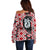 Red Taniko Motif Aotearoa Manaia and Silver Fern Off Shoulder Sweater