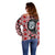 Red Taniko Motif Aotearoa Manaia and Silver Fern Off Shoulder Sweater