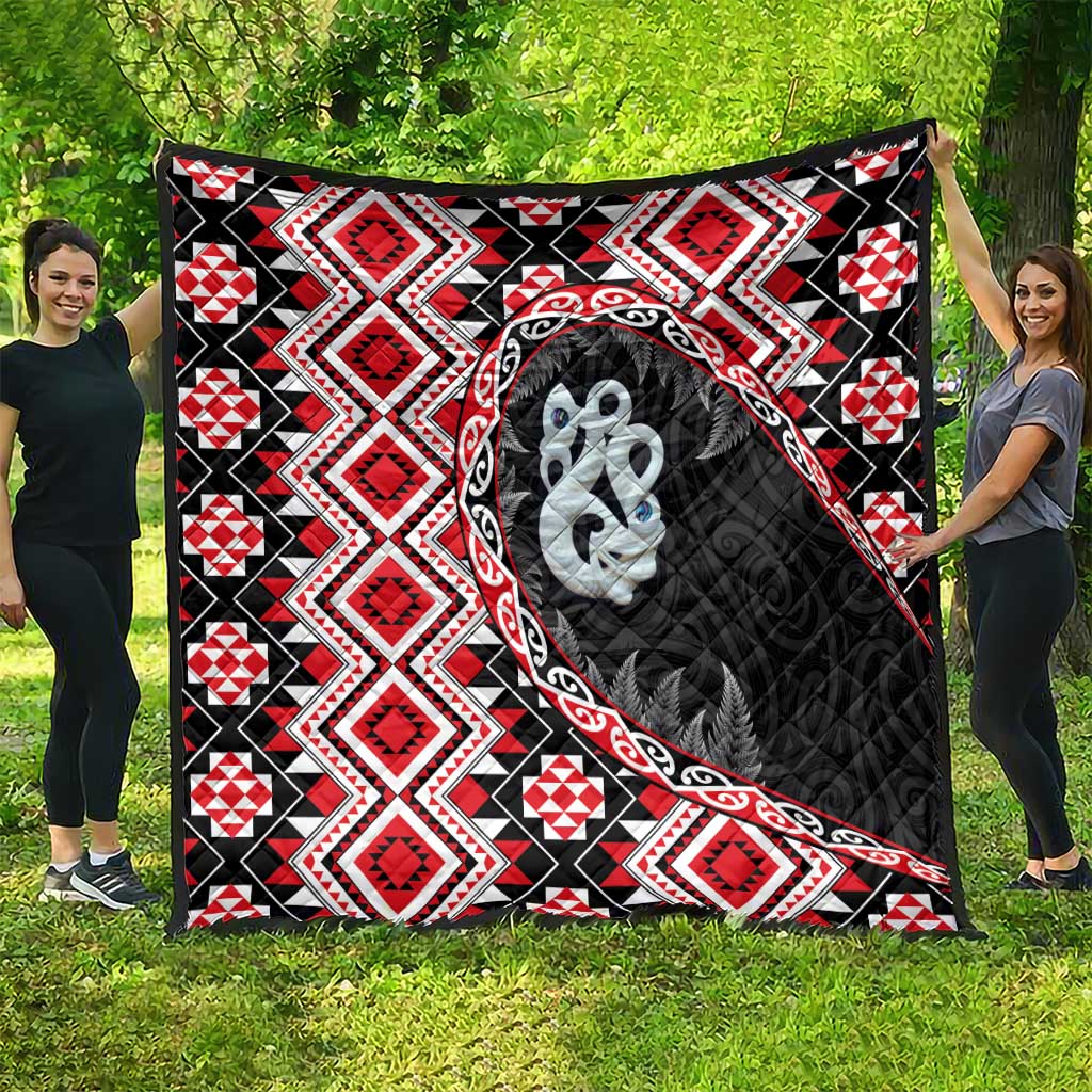 Red Taniko Motif Aotearoa Manaia and Silver Fern Quilt LT03 - Polynesian Pride
