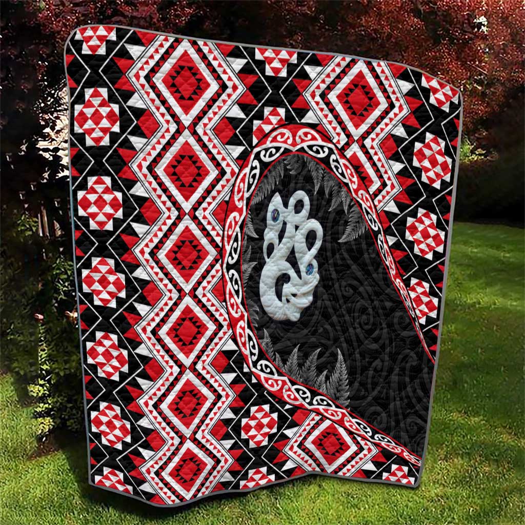 Red Taniko Motif Aotearoa Manaia and Silver Fern Quilt LT03 - Polynesian Pride