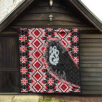 Red Taniko Motif Aotearoa Manaia and Silver Fern Quilt LT03 - Polynesian Pride