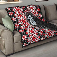 Red Taniko Motif Aotearoa Manaia and Silver Fern Quilt LT03 - Polynesian Pride