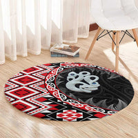 Red Taniko Motif Aotearoa Manaia and Silver Fern Round Carpet LT03 - Polynesian Pride