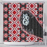 Red Taniko Motif Aotearoa Manaia and Silver Fern Shower Curtain LT03 - Polynesian Pride