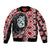 Red Taniko Motif Aotearoa Manaia and Silver Fern Sleeve Zip Bomber Jacket