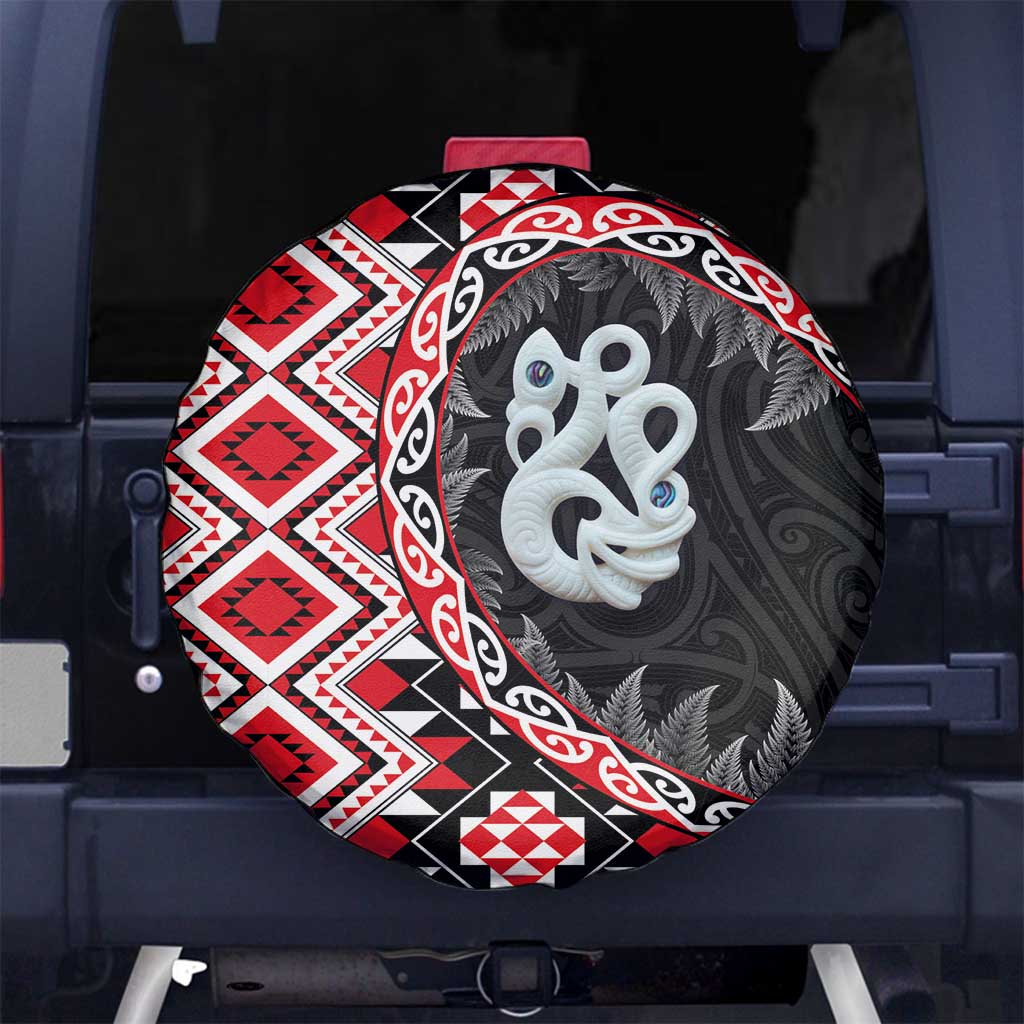 Red Taniko Motif Aotearoa Manaia and Silver Fern Spare Tire Cover