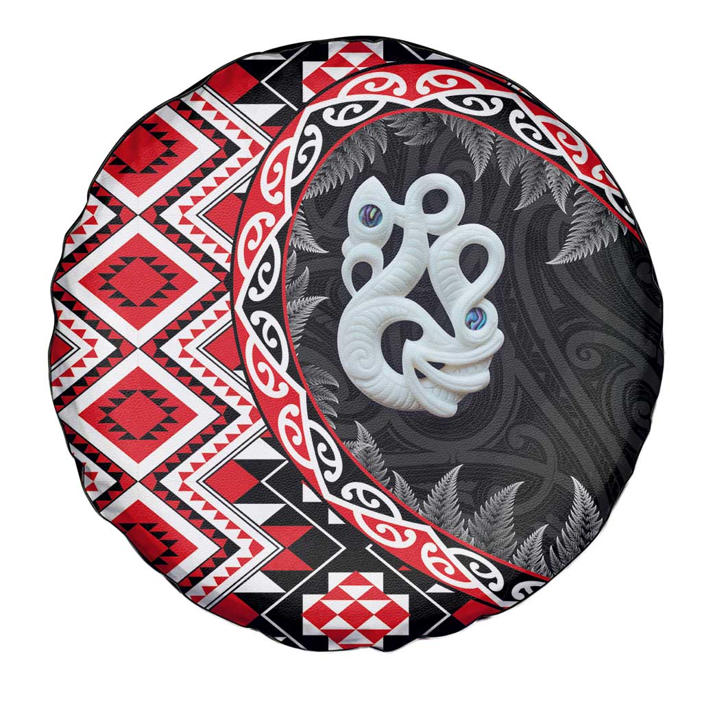 Red Taniko Motif Aotearoa Manaia and Silver Fern Spare Tire Cover