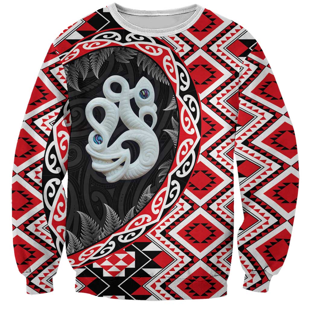 Red Taniko Motif Aotearoa Manaia and Silver Fern Sweatshirt