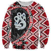 Red Taniko Motif Aotearoa Manaia and Silver Fern Sweatshirt