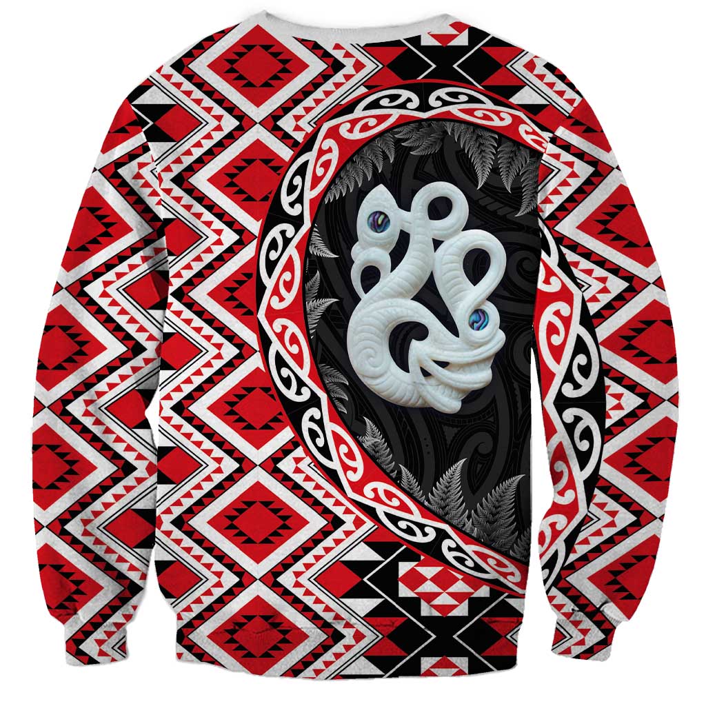 Red Taniko Motif Aotearoa Manaia and Silver Fern Sweatshirt