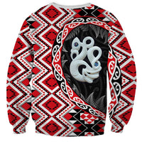 Red Taniko Motif Aotearoa Manaia and Silver Fern Sweatshirt