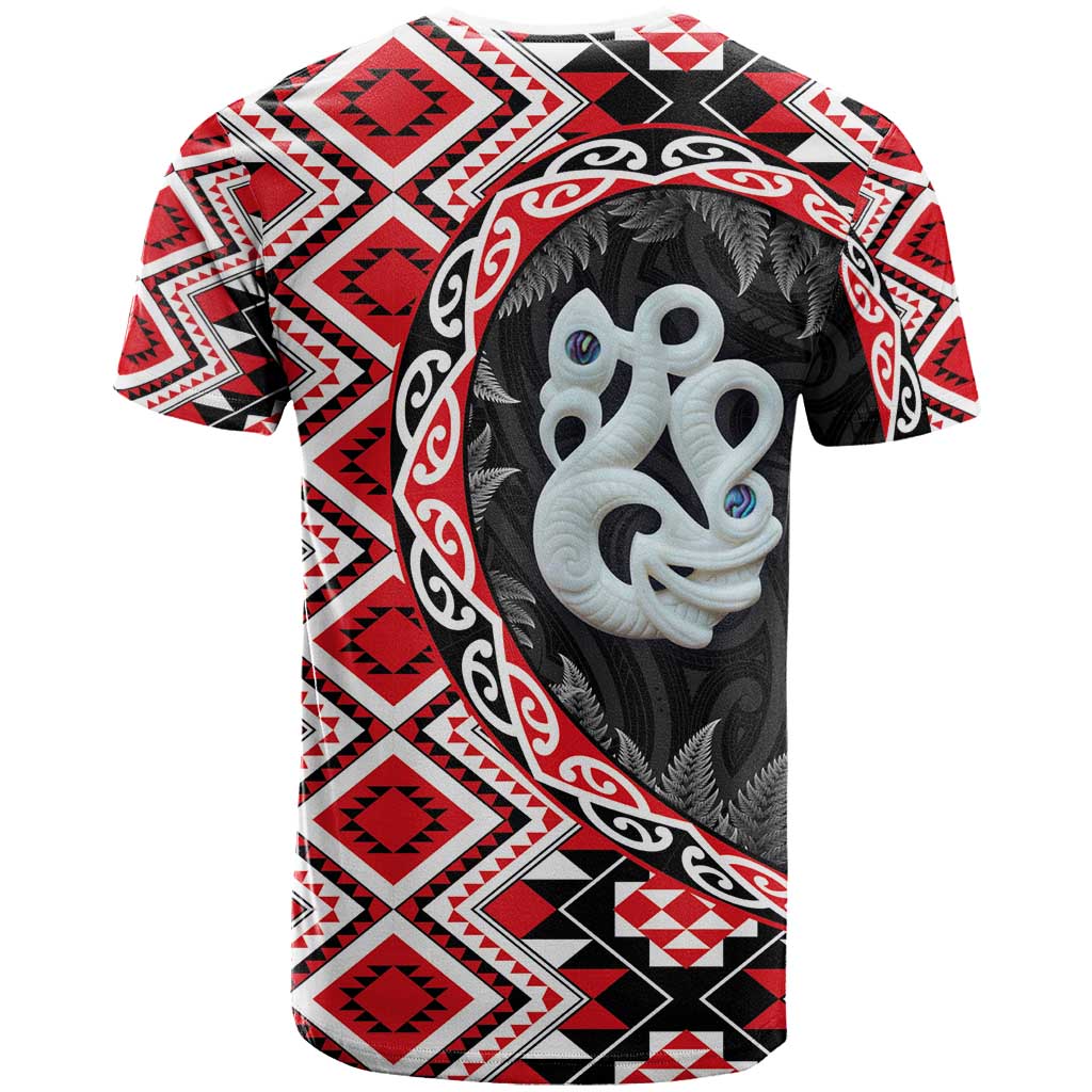 Red Taniko Motif Aotearoa Manaia and Silver Fern T Shirt