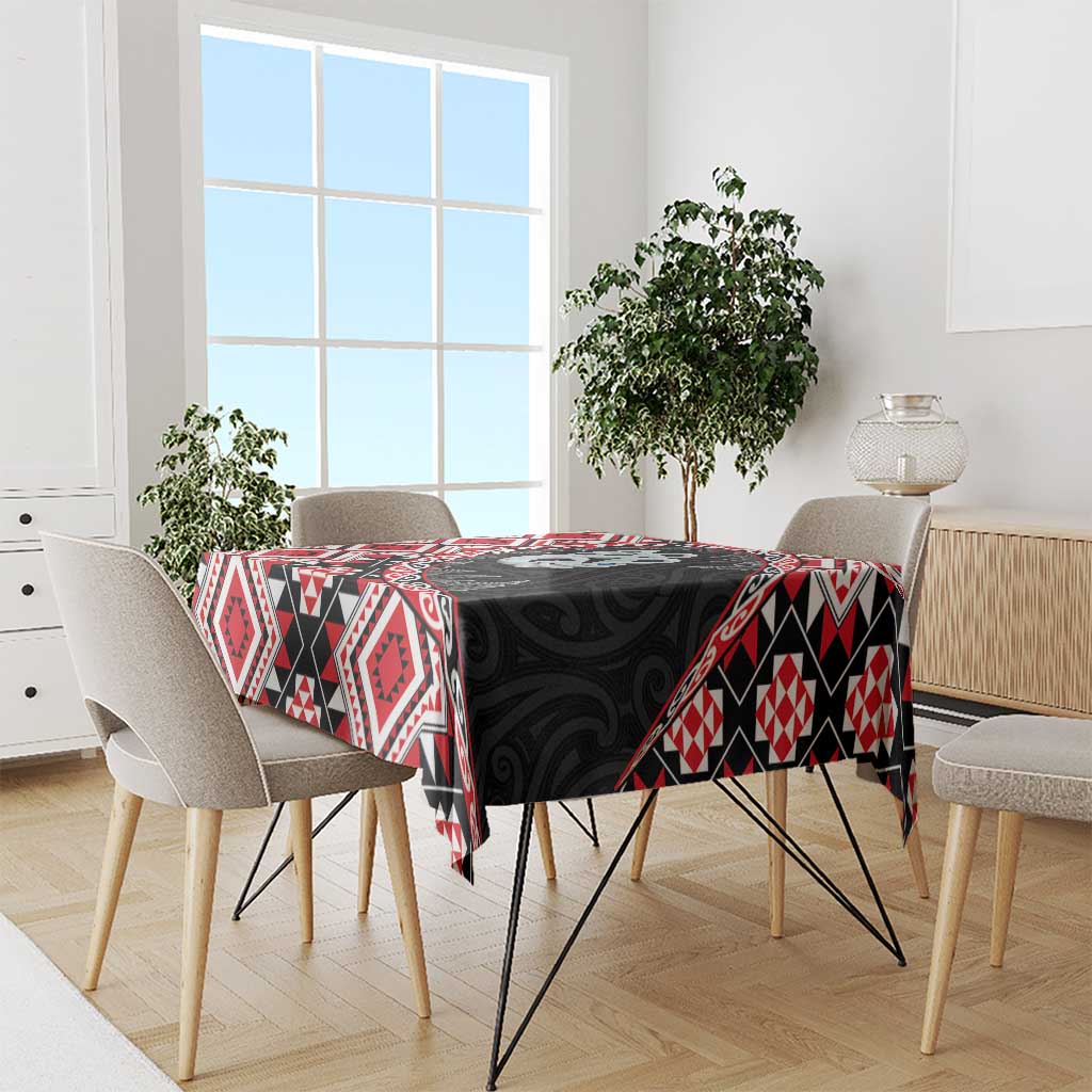 Red Taniko Motif Aotearoa Manaia and Silver Fern Tablecloth