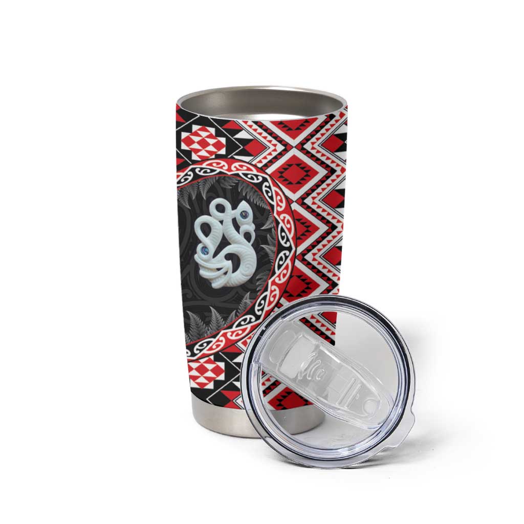 Red Taniko Motif Aotearoa Manaia and Silver Fern Tumbler Cup