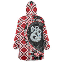 Red Taniko Motif Aotearoa Manaia and Silver Fern Wearable Blanket Hoodie