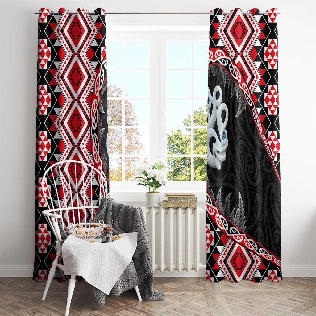 Red Taniko Motif Aotearoa Manaia and Silver Fern Window Curtain