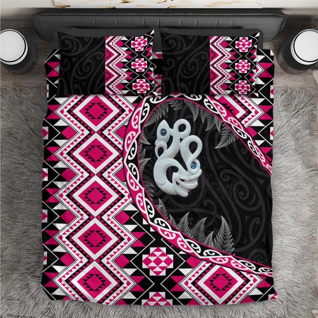 Pink Taniko Motif Aotearoa Manaia and Silver Fern Bedding Set