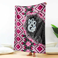 Pink Taniko Motif Aotearoa Manaia and Silver Fern Blanket