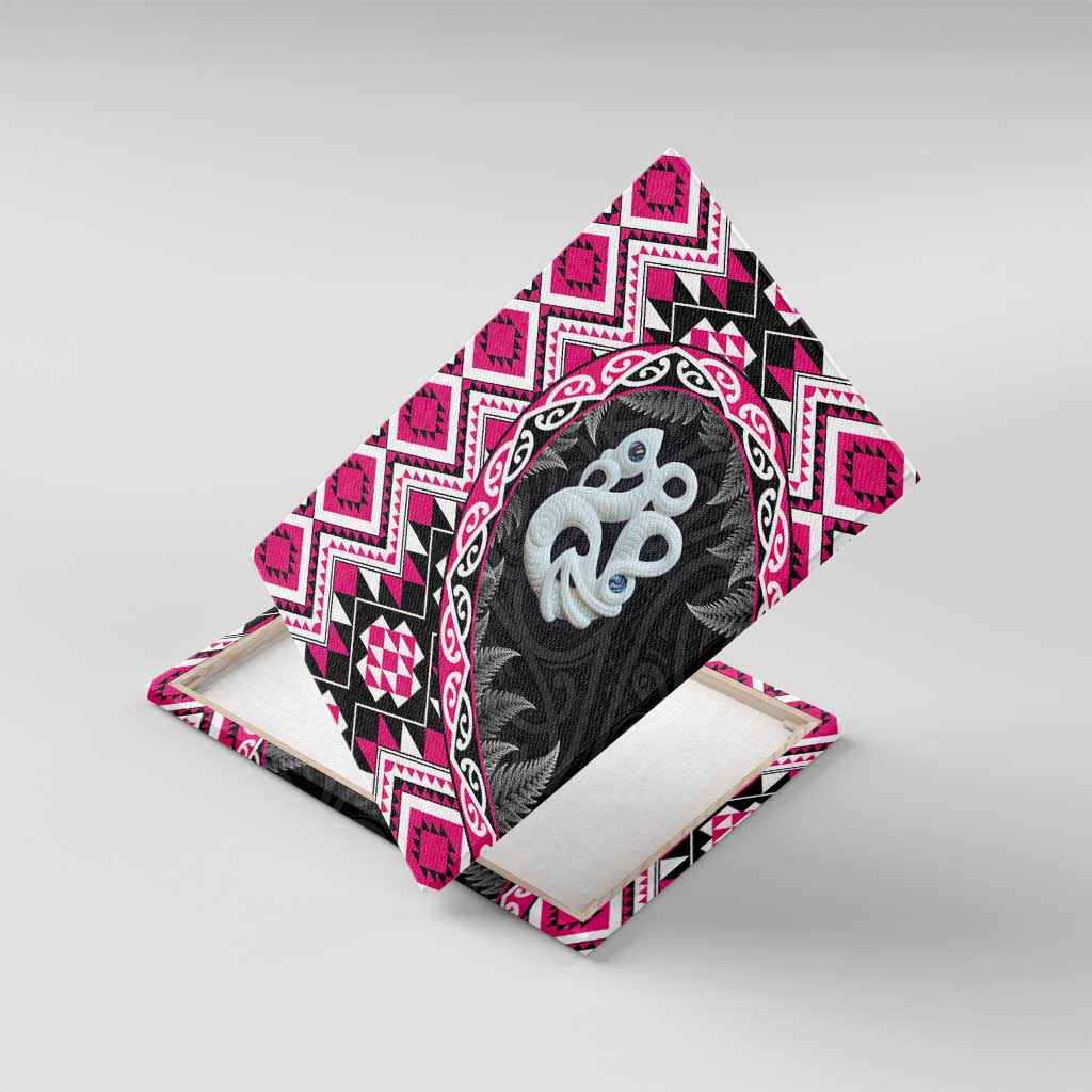 Pink Taniko Motif Aotearoa Manaia and Silver Fern Canvas Wall Art