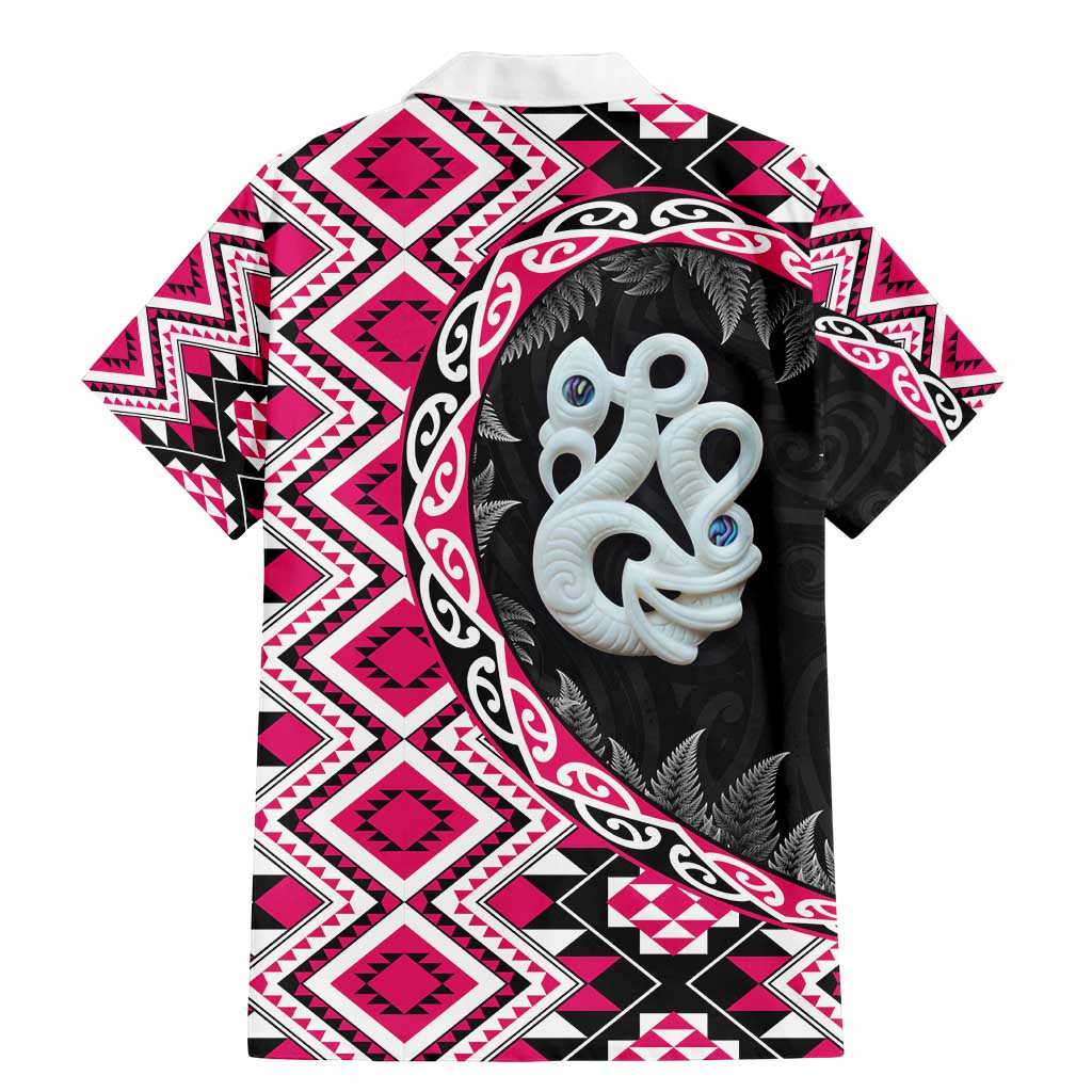 Pink Taniko Motif Aotearoa Manaia and Silver Fern Family Matching Mermaid Dress and Hawaiian Shirt