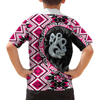 Pink Taniko Motif Aotearoa Manaia and Silver Fern Family Matching Tank Maxi Dress and Hawaiian Shirt LT03 - Polynesian Pride