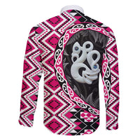 Pink Taniko Motif Aotearoa Manaia and Silver Fern Family Matching Tank Maxi Dress and Hawaiian Shirt LT03 - Polynesian Pride