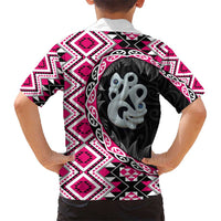 Pink Taniko Motif Aotearoa Manaia and Silver Fern Kid Hawaiian Shirt