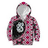 Pink Taniko Motif Aotearoa Manaia and Silver Fern Kid Hoodie