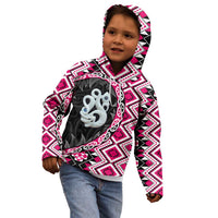 Pink Taniko Motif Aotearoa Manaia and Silver Fern Kid Hoodie