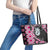Pink Taniko Motif Aotearoa Manaia and Silver Fern Leather Tote Bag