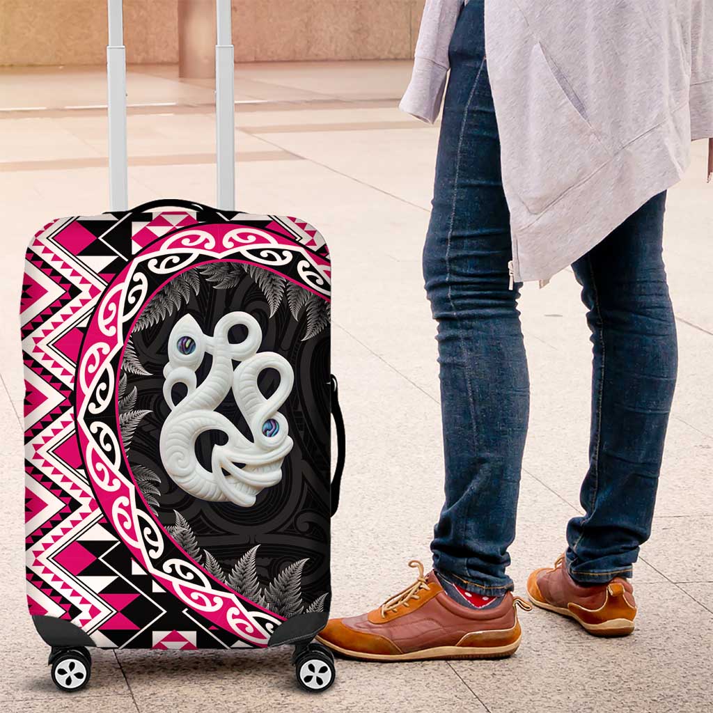 Pink Taniko Motif Aotearoa Manaia and Silver Fern Luggage Cover LT03 Pink - Polynesian Pride