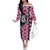 Pink Taniko Motif Aotearoa Manaia and Silver Fern Off The Shoulder Long Sleeve Dress